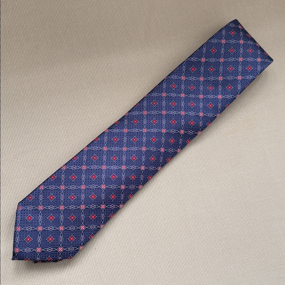 Canali Navy and Red Geometric Tie ⭐️